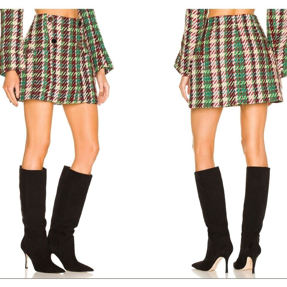 Atoir Revolve Mini Skirt XS Wool Check Y2K Retro Chic Plaid Preppy Green Reign